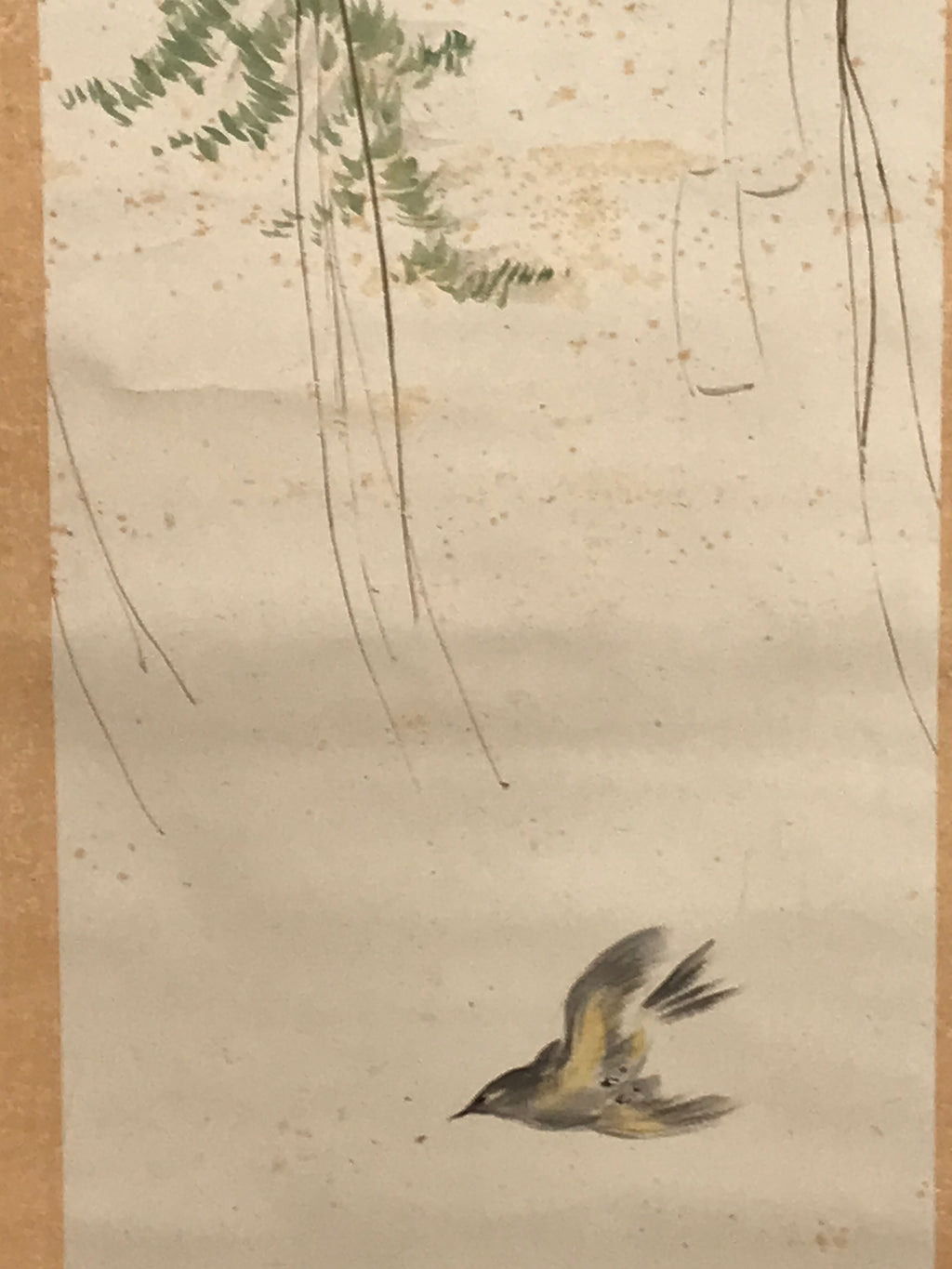 Antique Japanese Hanging Scroll Kakejiku Bird Flower Painting Kacho Color KJ186