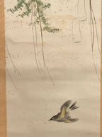 Antique Japanese Hanging Scroll Kakejiku Bird Flower Painting Kacho Color KJ186