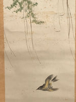 Antique Japanese Hanging Scroll Kakejiku Bird Flower Painting Kacho Color KJ186