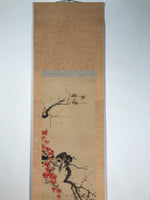 Antique Japanese Hanging Scroll Kakejiku Bird Muku Tree Fruit Red Leaves KJ192