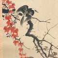 Antique Japanese Hanging Scroll Kakejiku Bird Muku Tree Fruit Red Leaves KJ192