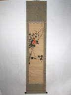 Antique Japanese Hanging Scroll Kakejiku Camellia Flower Winter Black Red KJ188