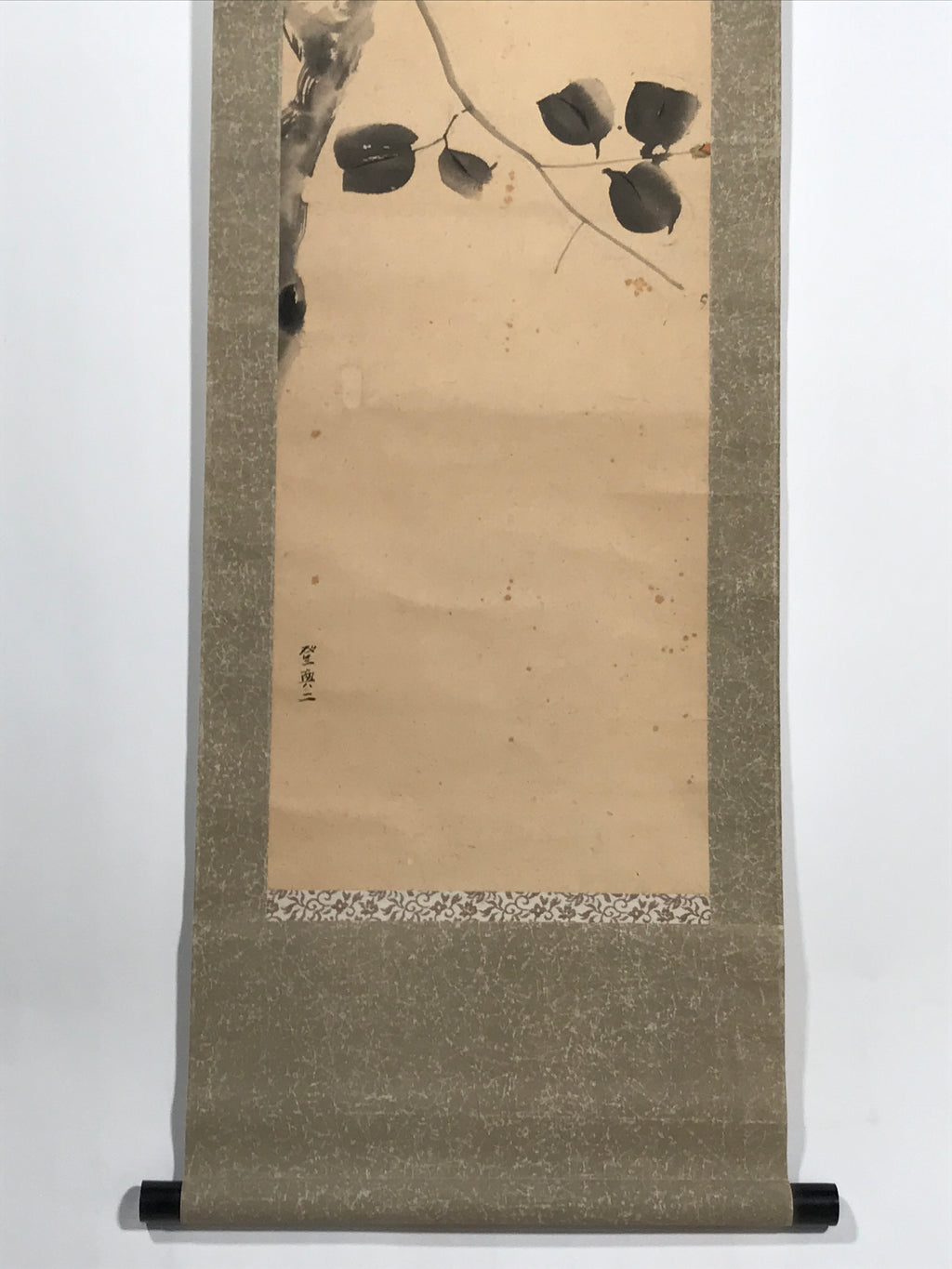 Antique Japanese Hanging Scroll Kakejiku Camellia Flower Winter Black Red KJ188