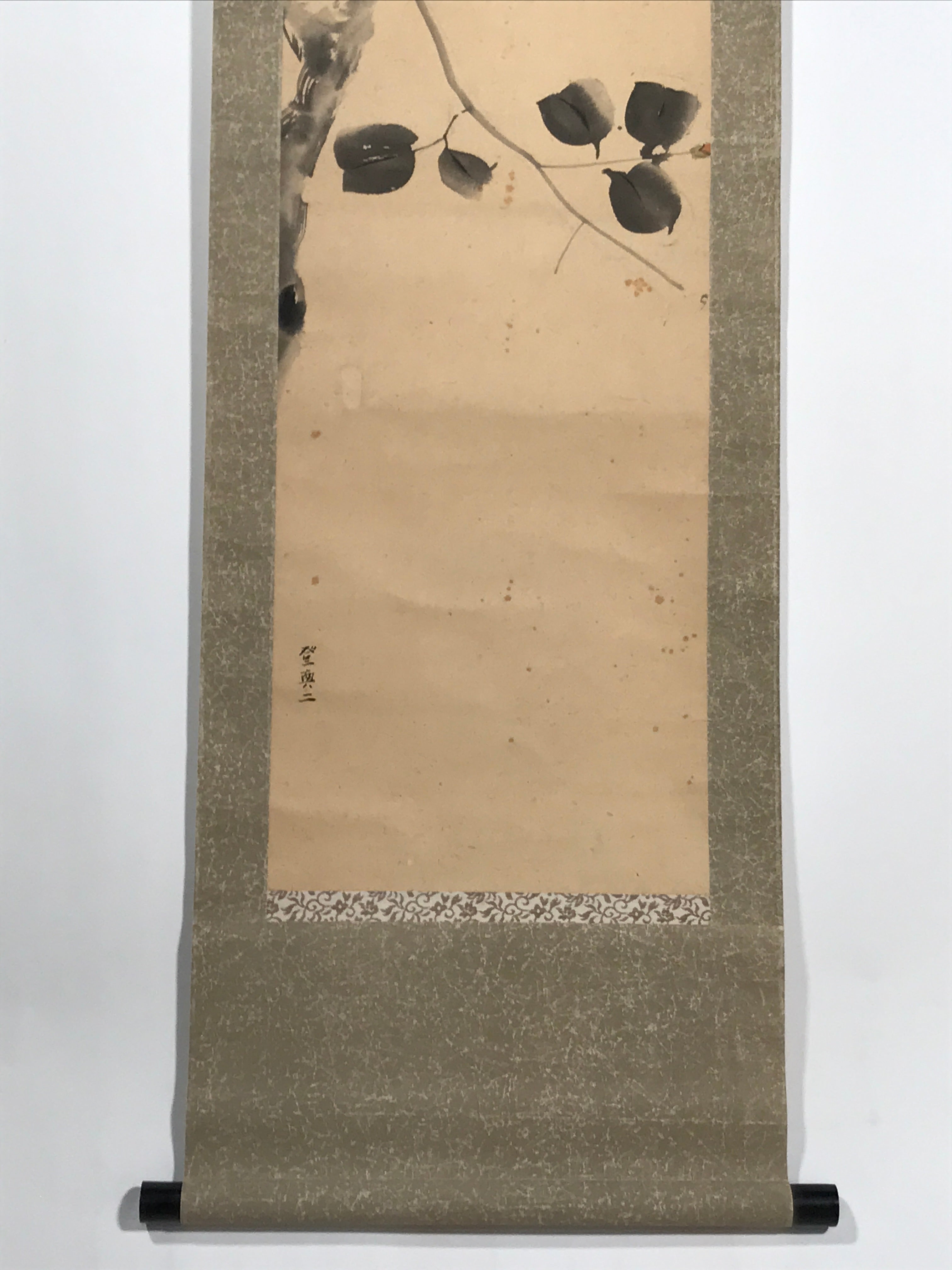 Antique Japanese Hanging Scroll Kakejiku Camellia Flower Winter Black Red KJ188