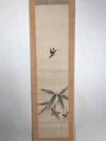 Antique Japanese Hanging Scroll Kakejiku Flying Bird Bamboo Leaves Color KJ191