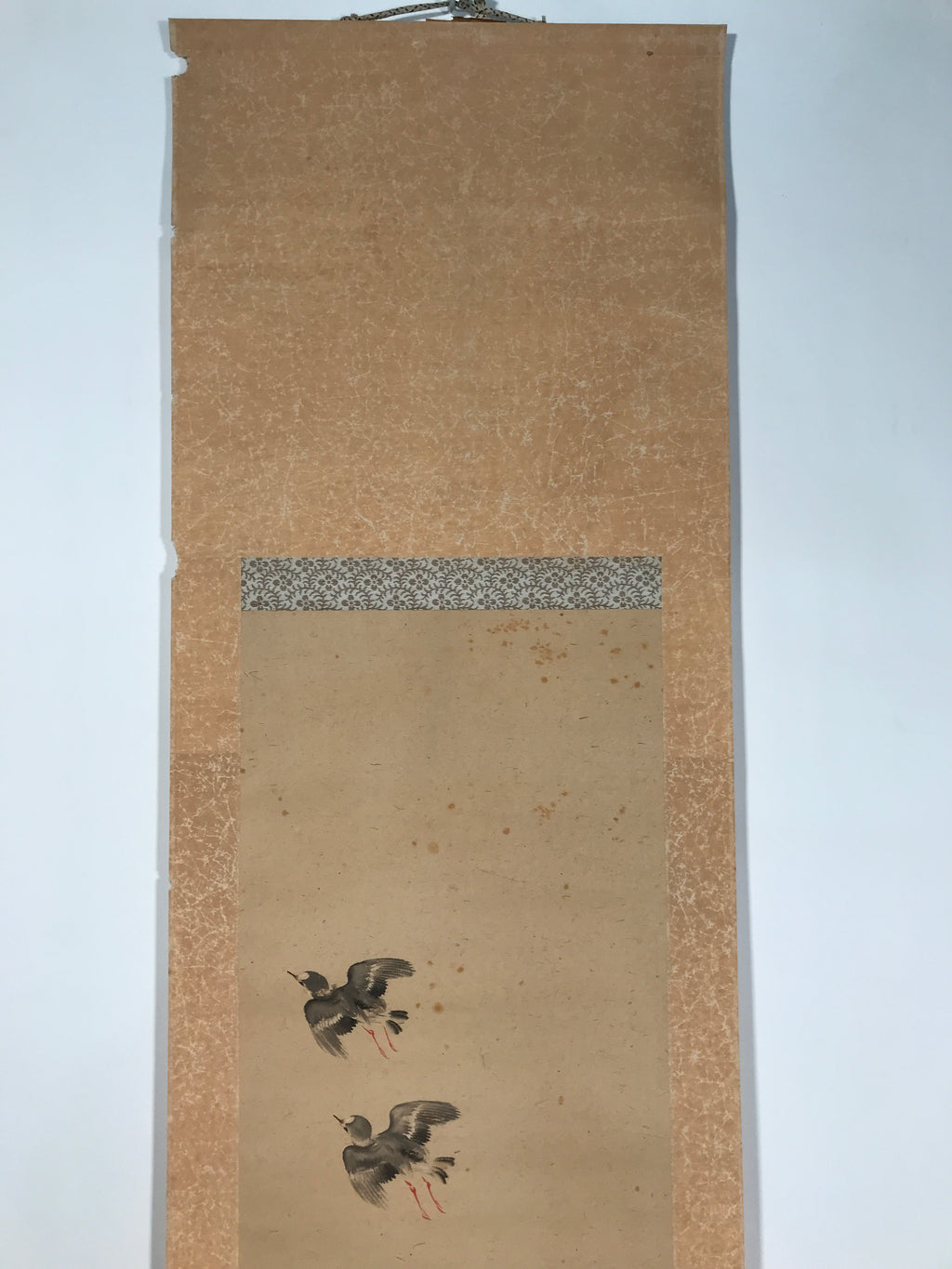 Antique Japanese Hanging Scroll Kakejiku Flying Bird Plover Fall Color KJ190