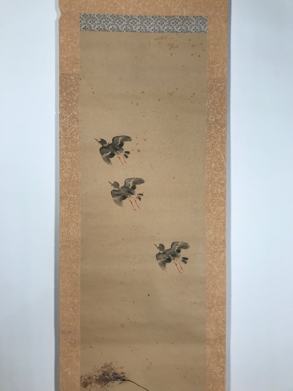 Antique Japanese Hanging Scroll Kakejiku Flying Bird Plover Fall Color KJ190