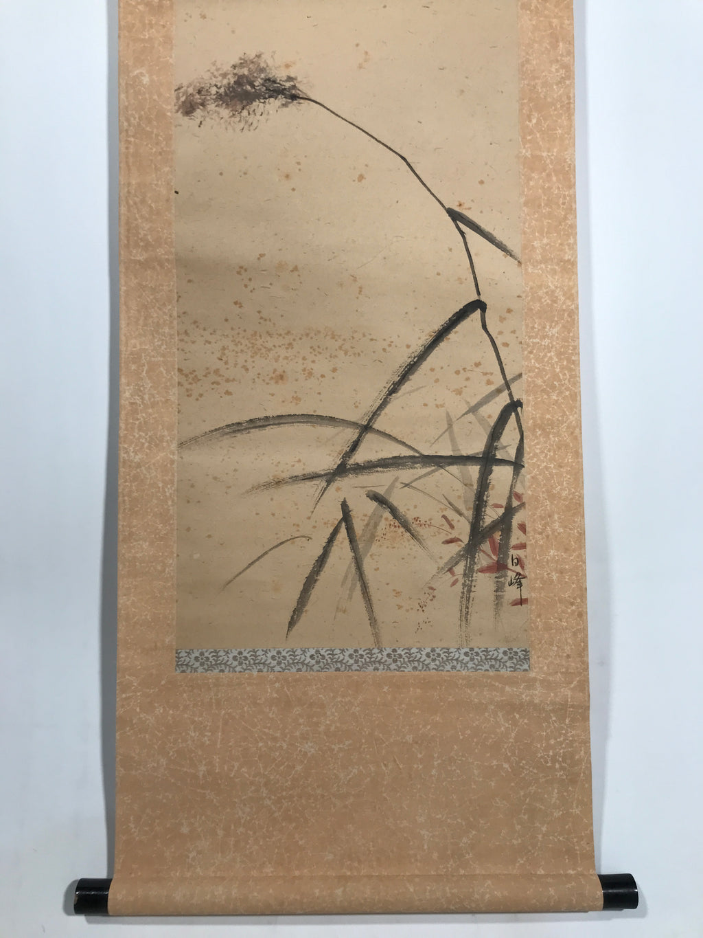 Antique Japanese Hanging Scroll Kakejiku Flying Bird Plover Fall Color KJ190