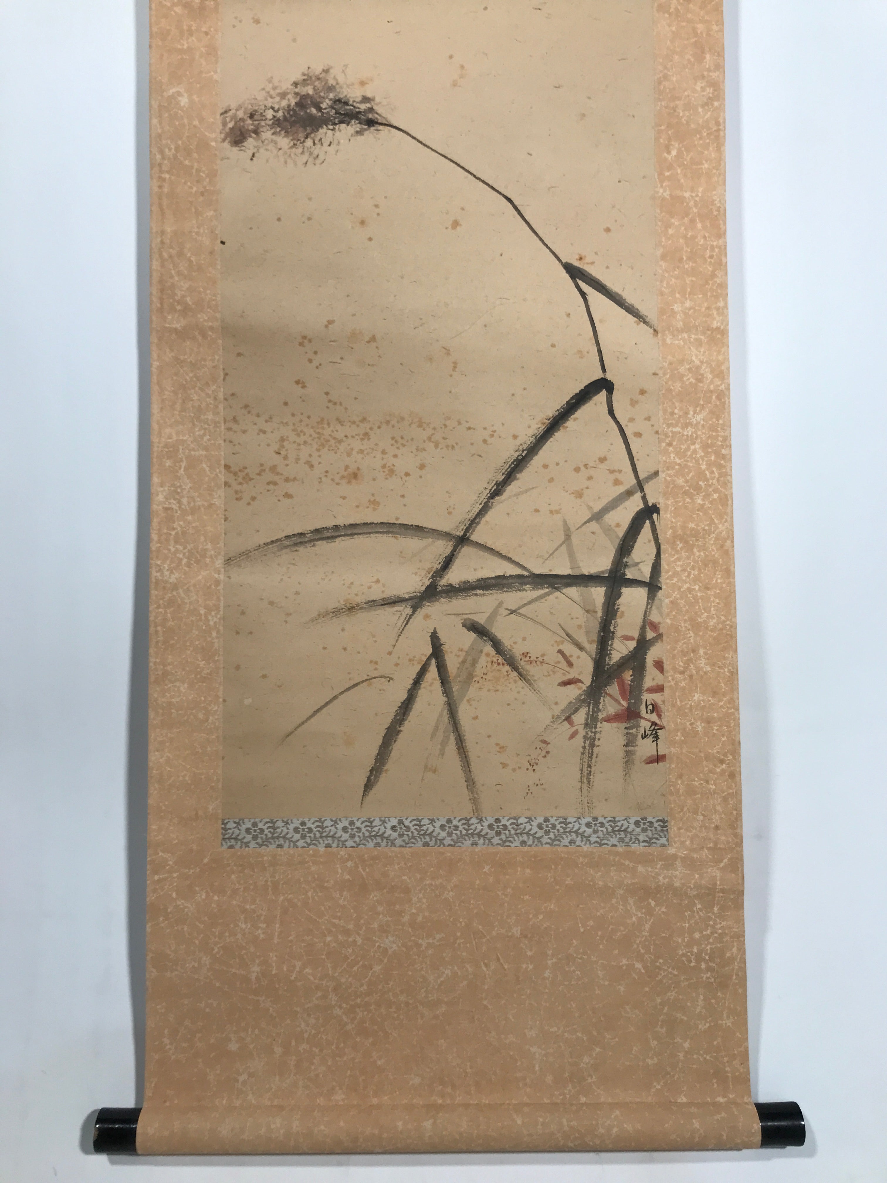 Antique Japanese Hanging Scroll Kakejiku Flying Bird Plover Fall Color KJ190