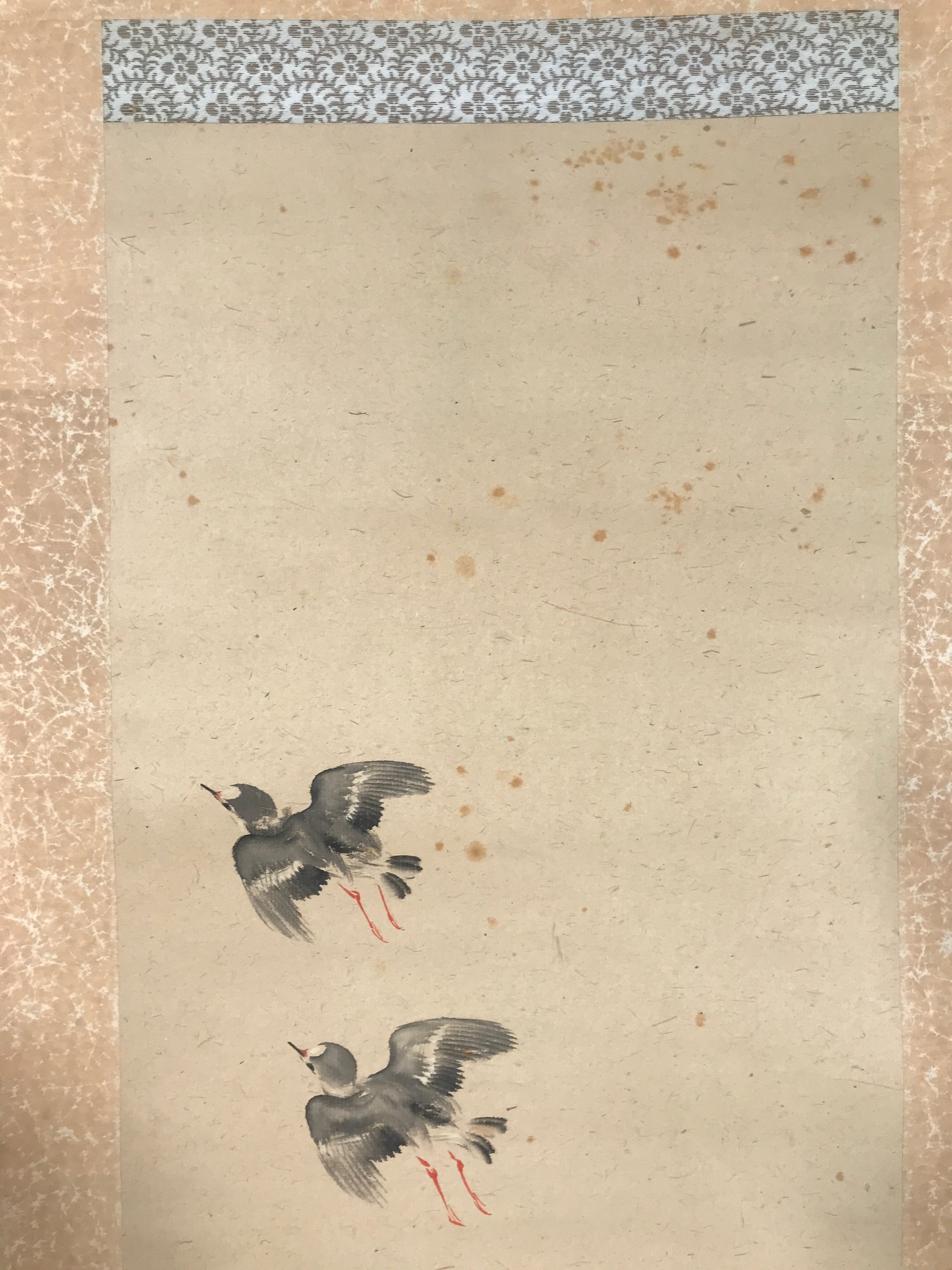 Antique Japanese Hanging Scroll Kakejiku Flying Bird Plover Fall Color KJ190