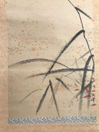 Antique Japanese Hanging Scroll Kakejiku Flying Bird Plover Fall Color KJ190