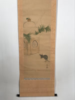 Antique Japanese Hanging Scroll Kakejiku New Year Kagamimochi Mouse Color KJ187