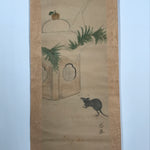 Antique Japanese Hanging Scroll Kakejiku New Year Kagamimochi Mouse Color KJ187