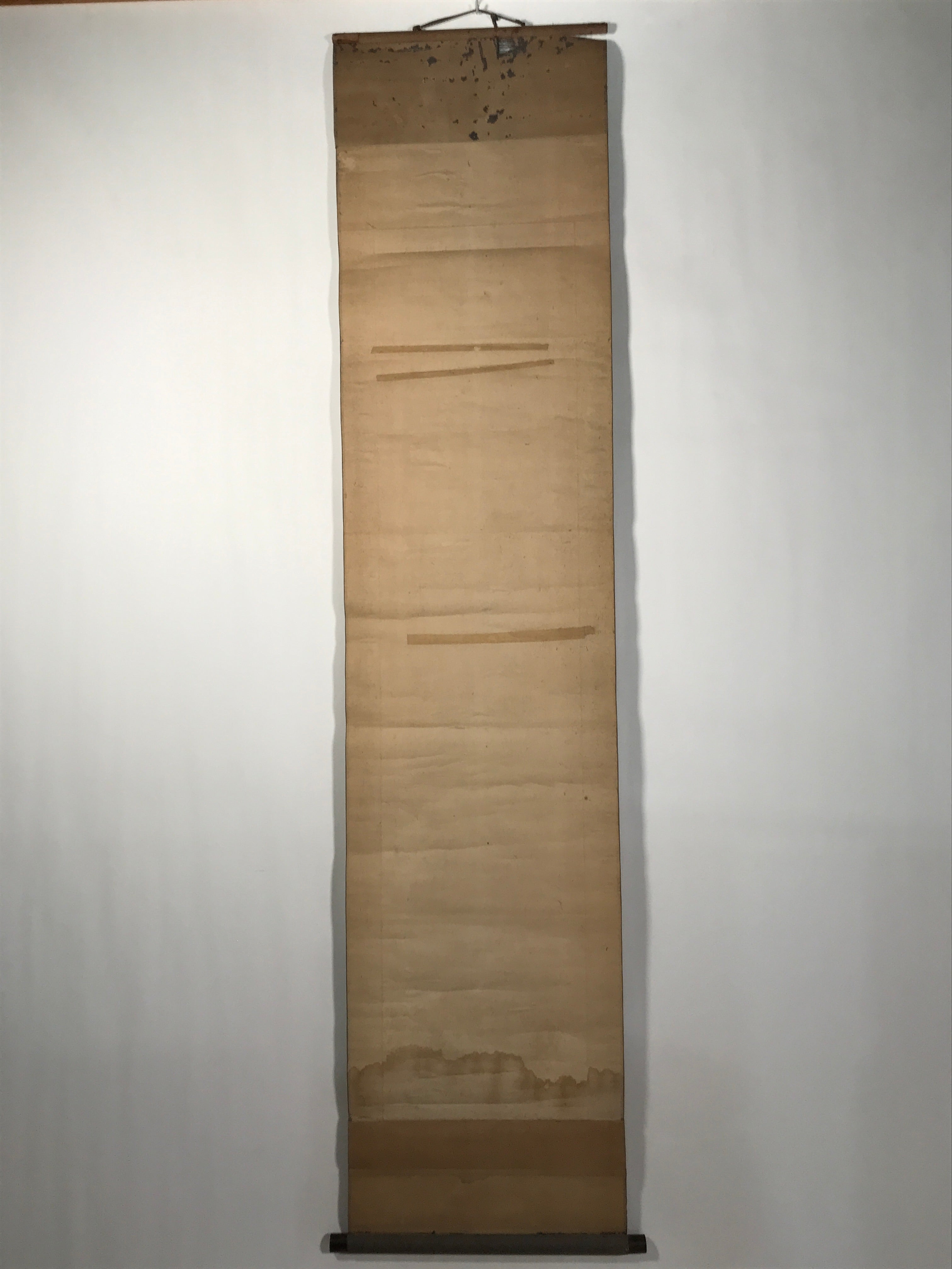 Antique Japanese Hanging Scroll Vtg Kakejiku Mountain River Boats Ink Color KJ94