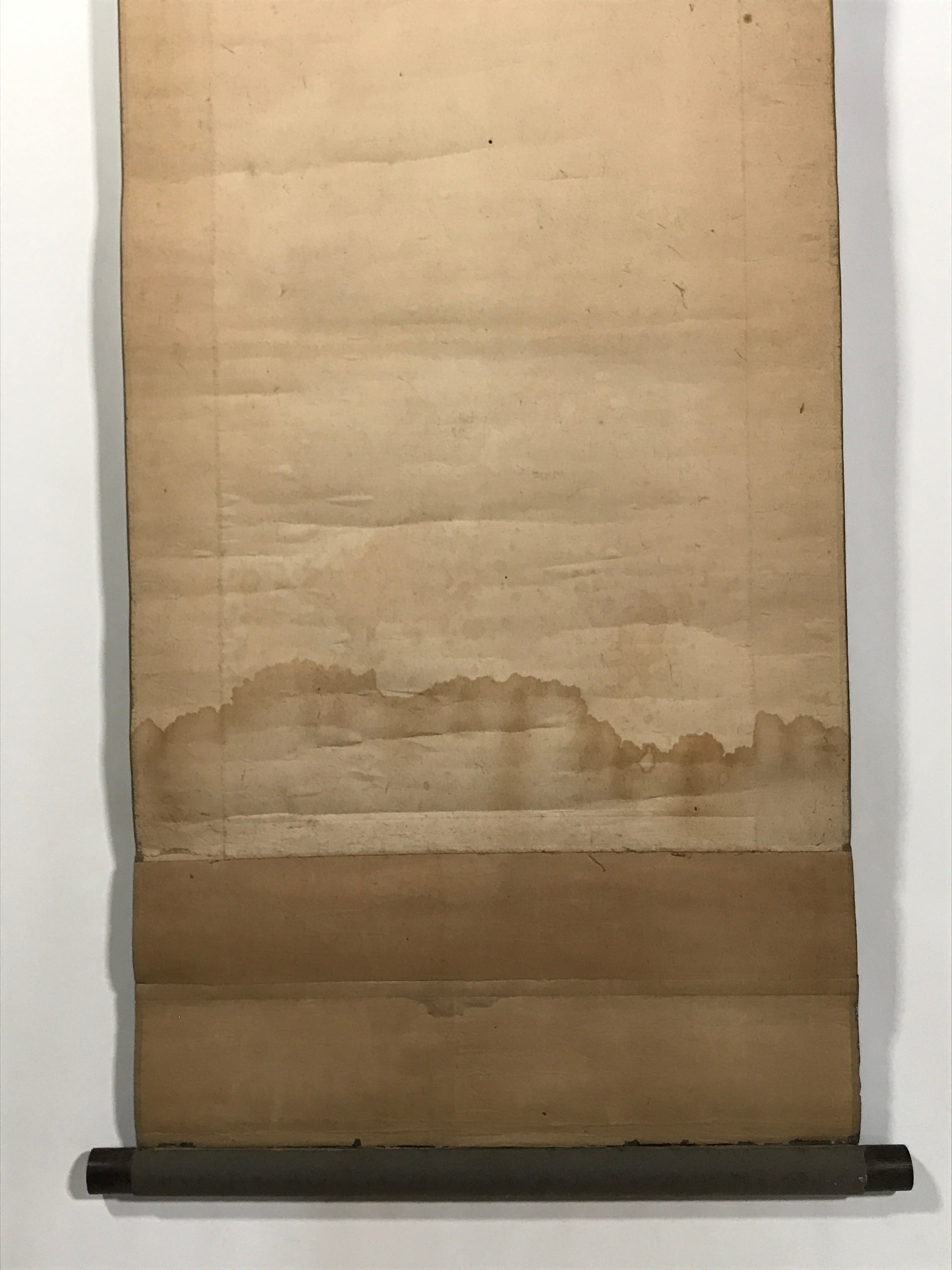 Antique Japanese Hanging Scroll Vtg Kakejiku Mountain River Boats Ink Color KJ94
