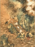 Antique Japanese Hanging Scroll Vtg Kakejiku Mountain River Boats Ink Color KJ94