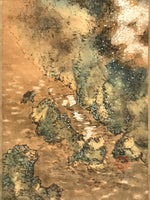 Antique Japanese Hanging Scroll Vtg Kakejiku Mountain River Boats Ink Color KJ94