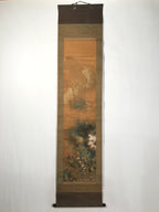 Antique Japanese Hanging Scroll Vtg Kakejiku Mountain River Boats Ink Color KJ94