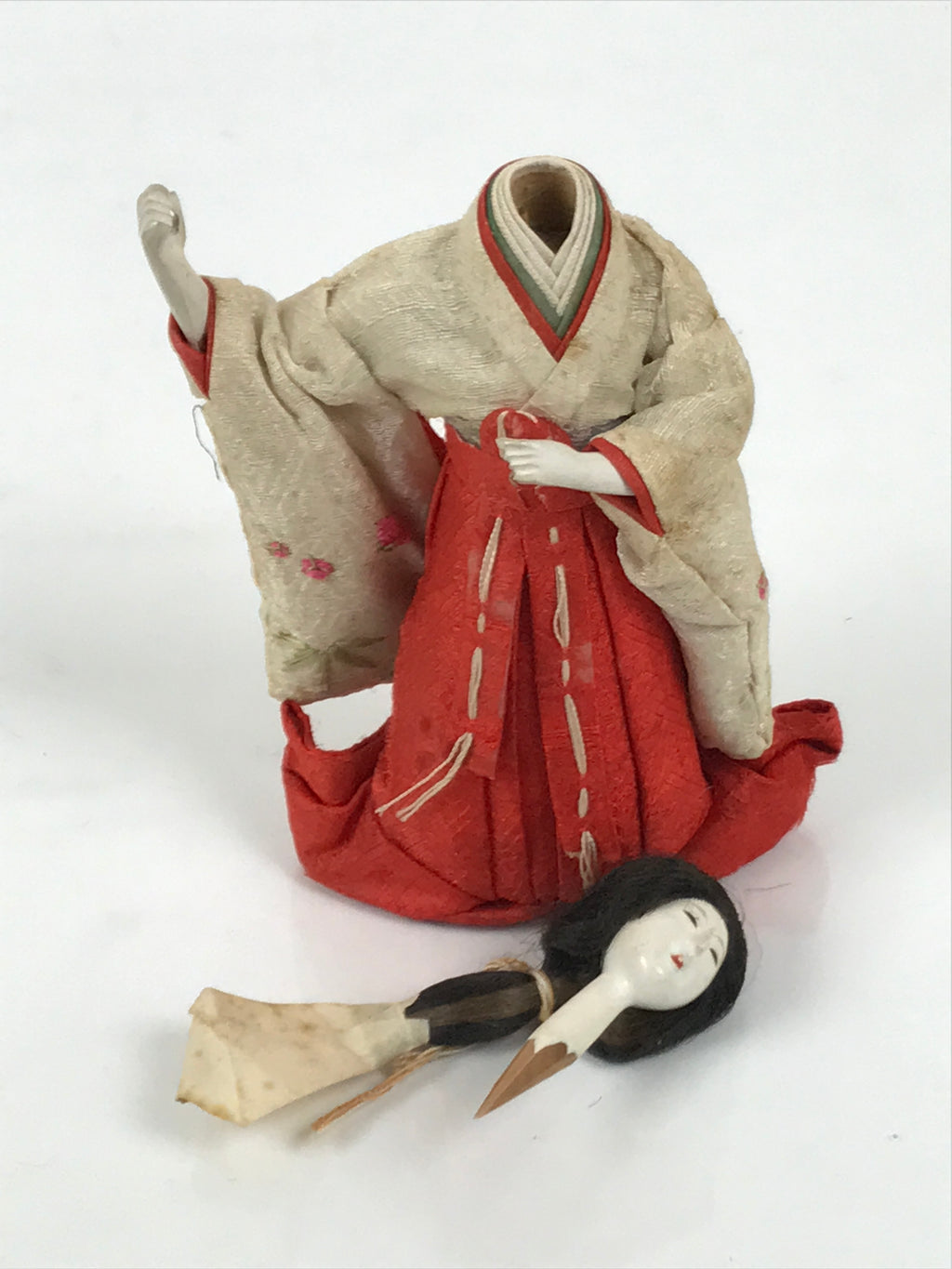 Antique Japanese Hina Doll Ningyo Court Lady Girls Day Ohinasama Silk Wood ID671