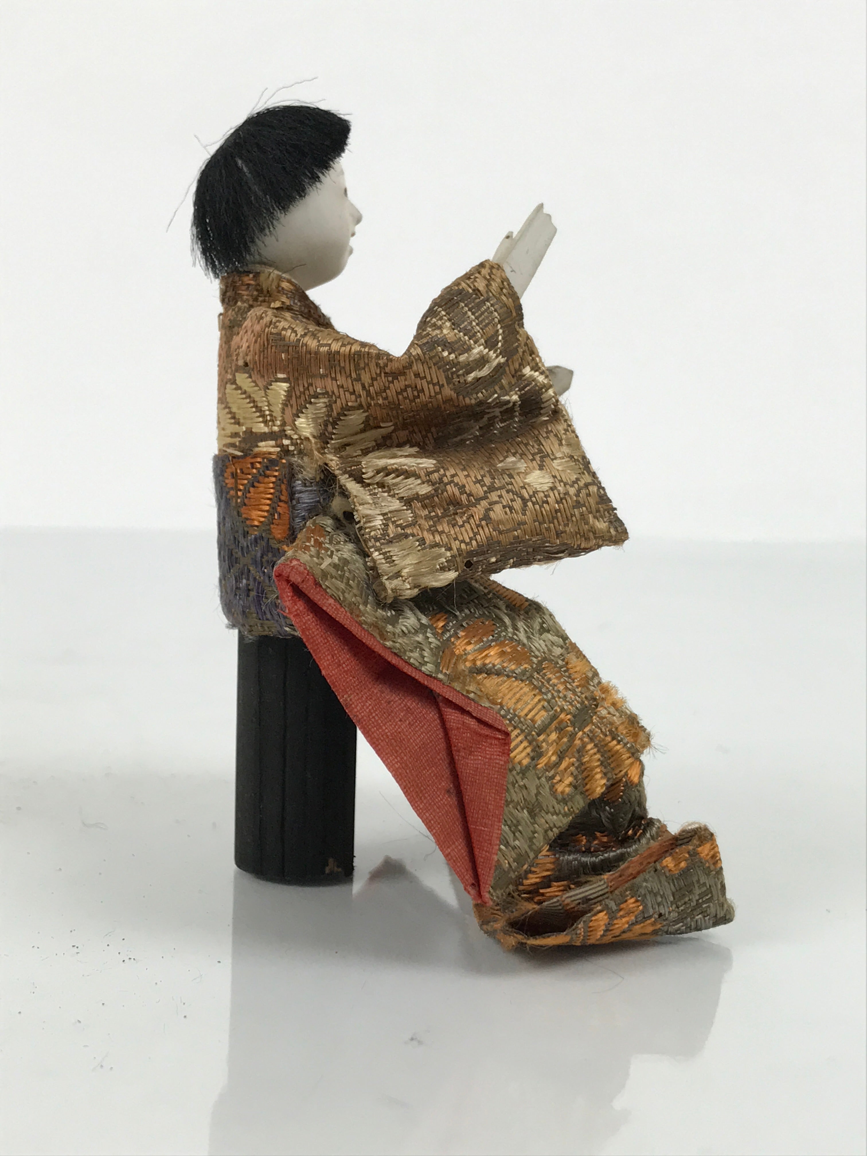 Antique Japanese Hina Doll Ningyo Court Musician Drum Girls Day Silk Wood ID665