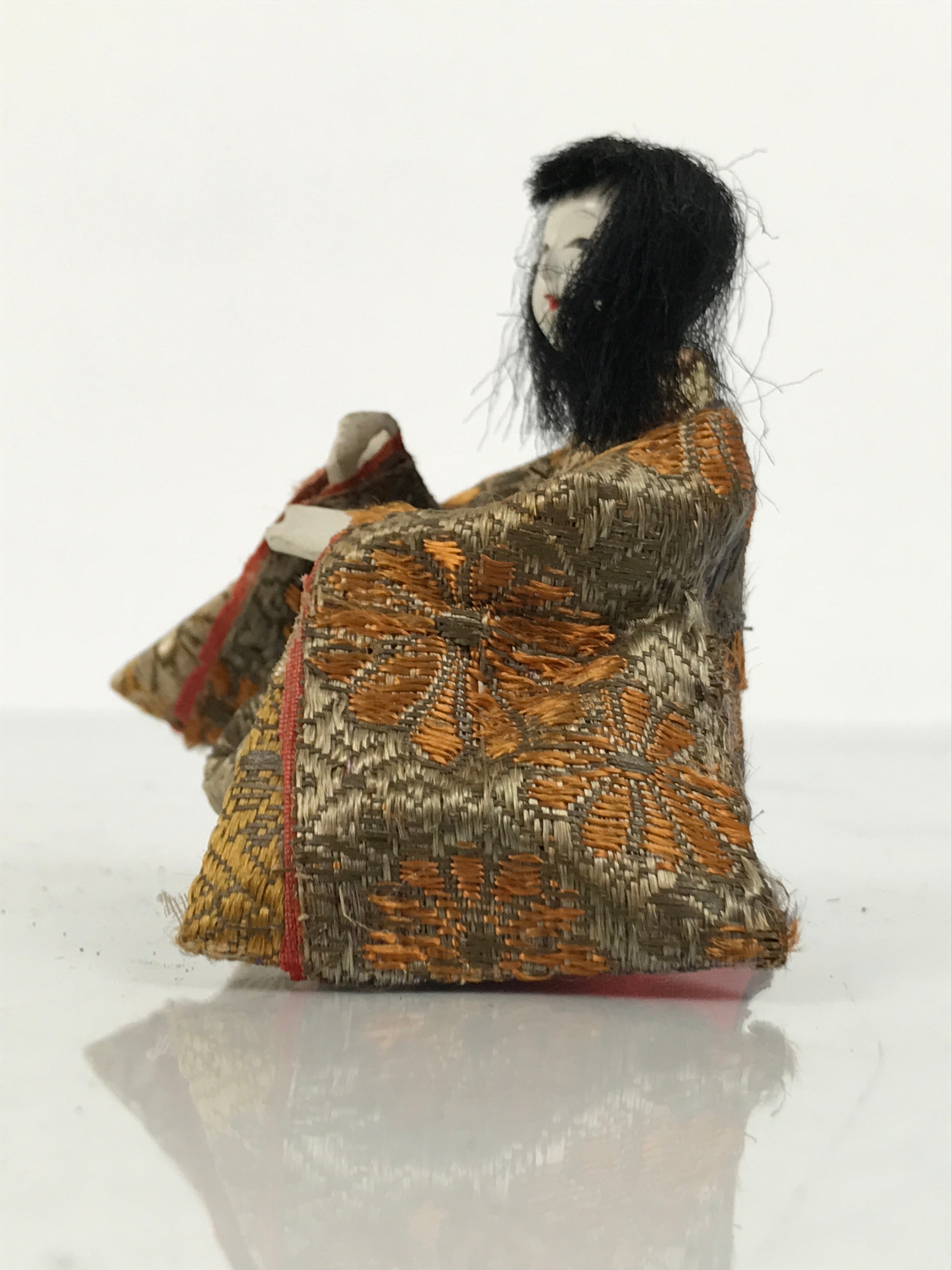Antique Japanese Hina Doll Ningyo Court Musician Fan Girls Day Silk Wood ID666