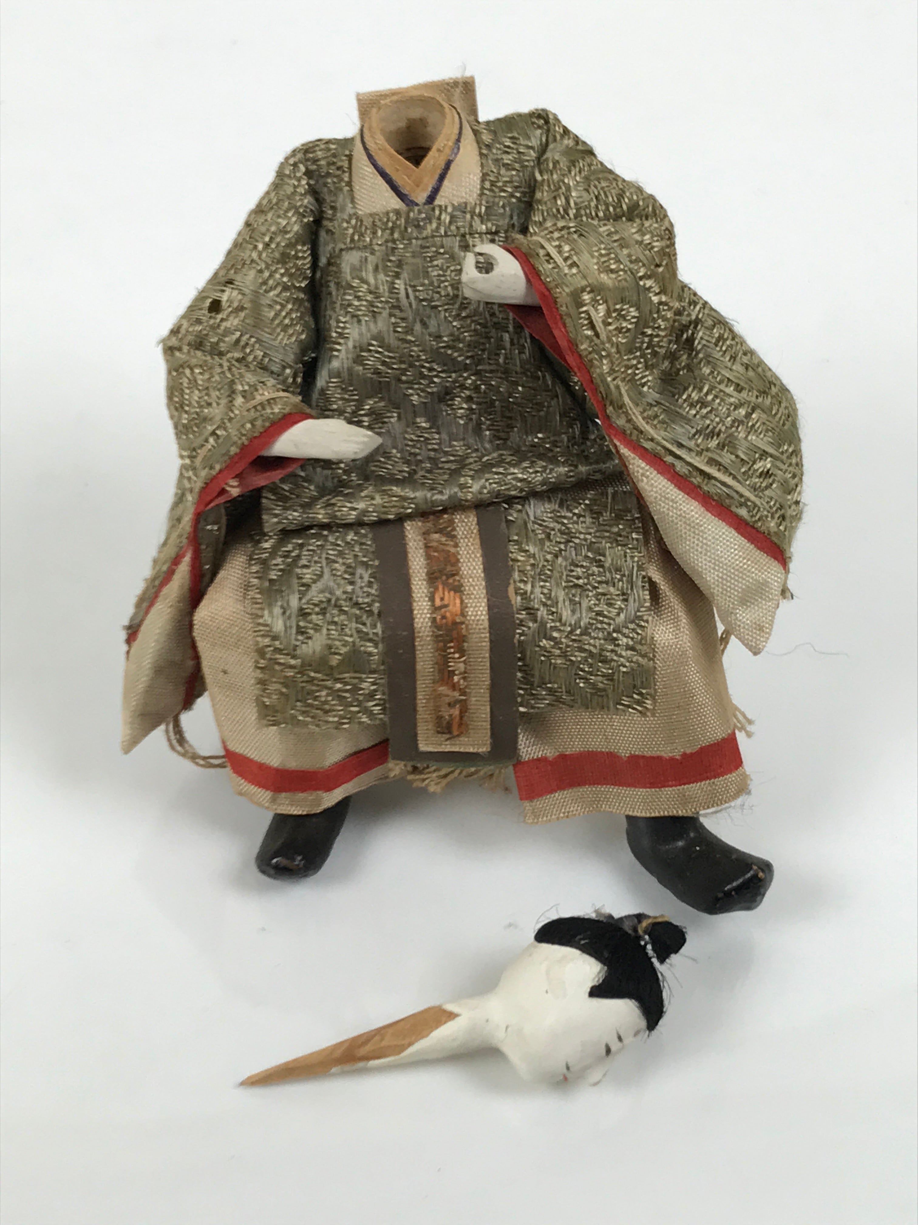 Antique Japanese Hina Doll Ningyo Young Guard Girls Day Ohinasama Silk ID668