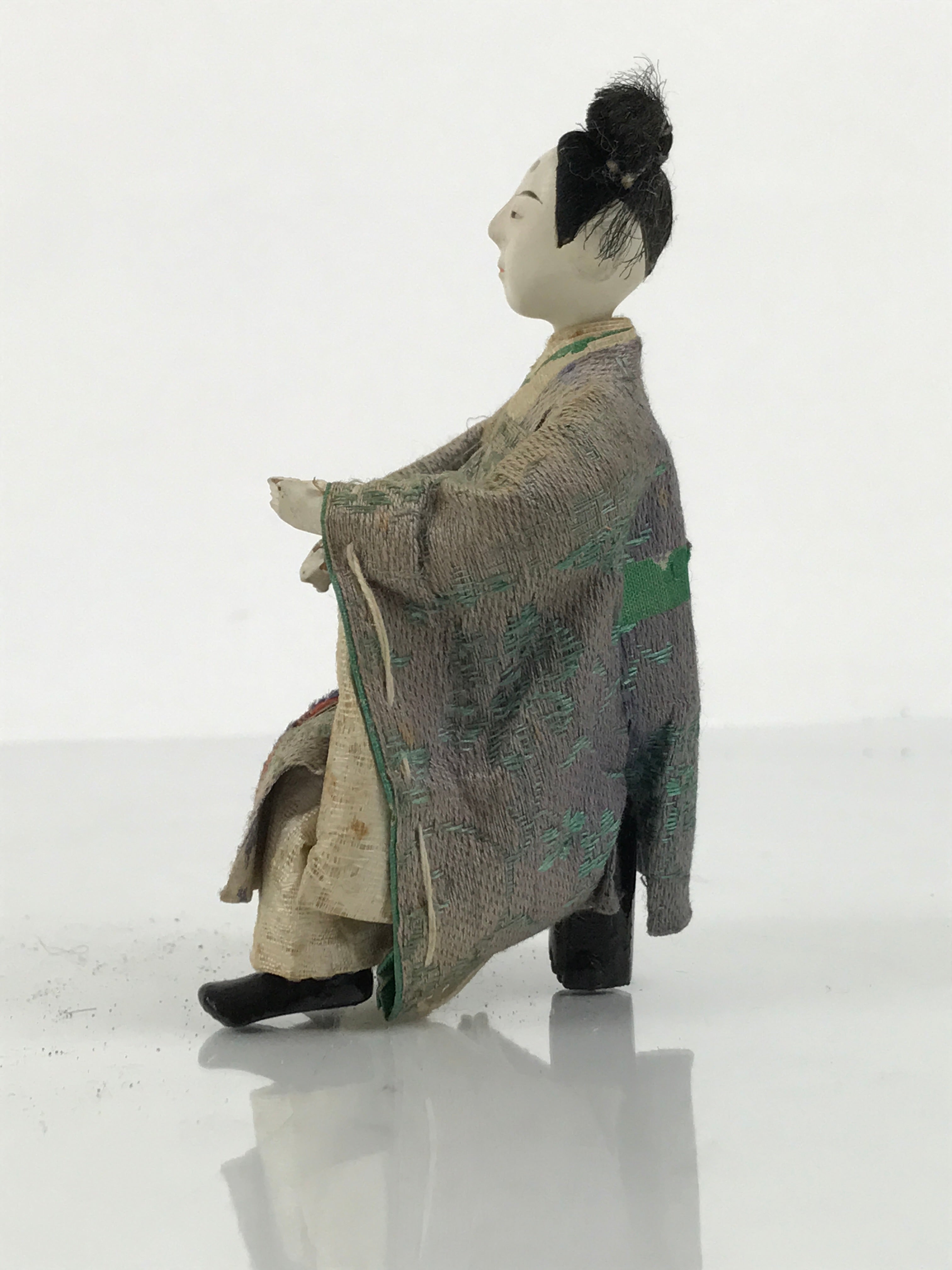 Antique Japanese Hina Doll Ningyo Young Guard Girls Day Ohinasama Silk ID669