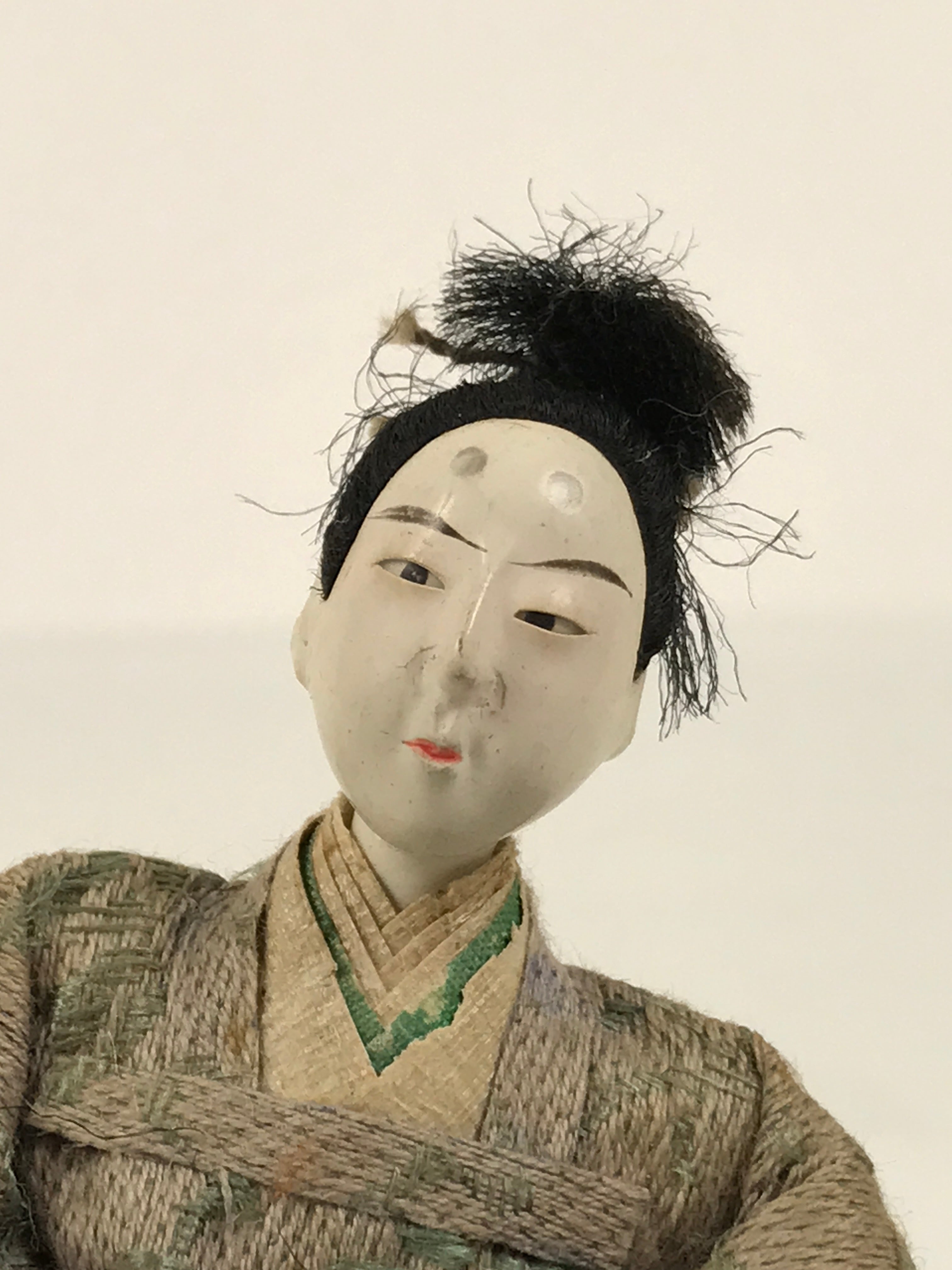 Antique Japanese Hina Doll Ningyo Young Guard Girls Day Ohinasama Silk ID669
