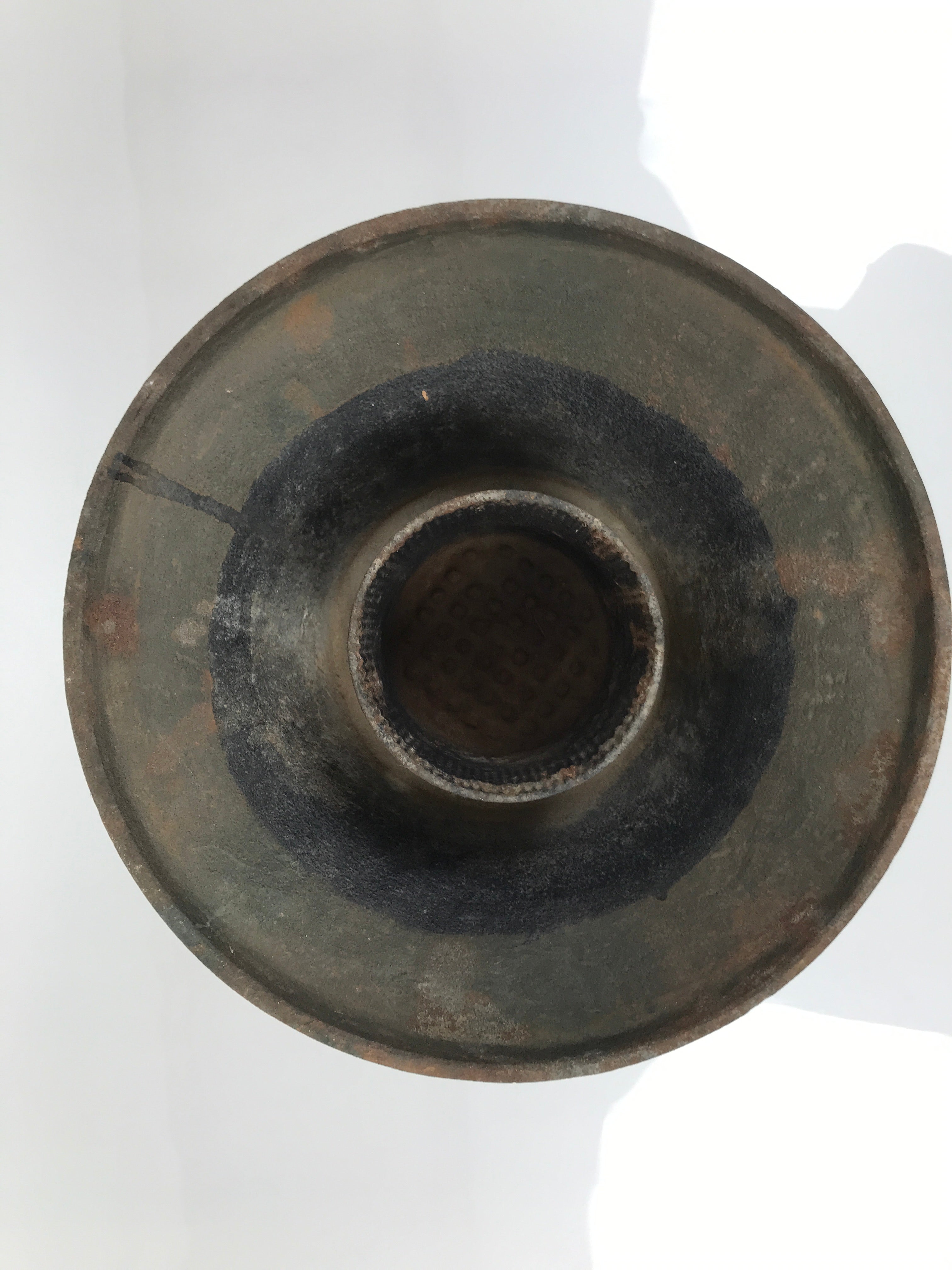 Antique Japanese Iron Metal Flower Vase Kabin Ikebana Arrangement Brown UB63