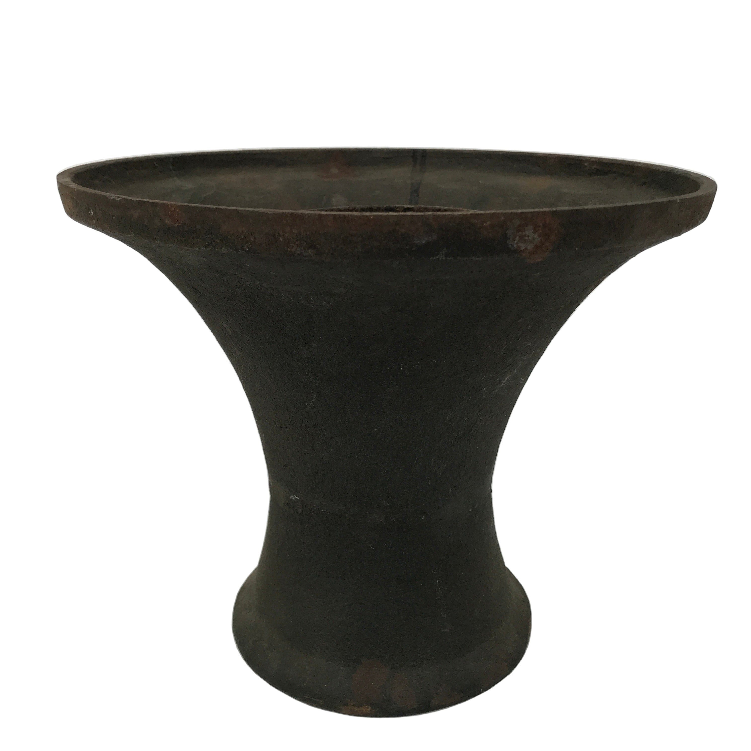 Antique Japanese Iron Metal Flower Vase Kabin Ikebana Arrangement Brown UB63