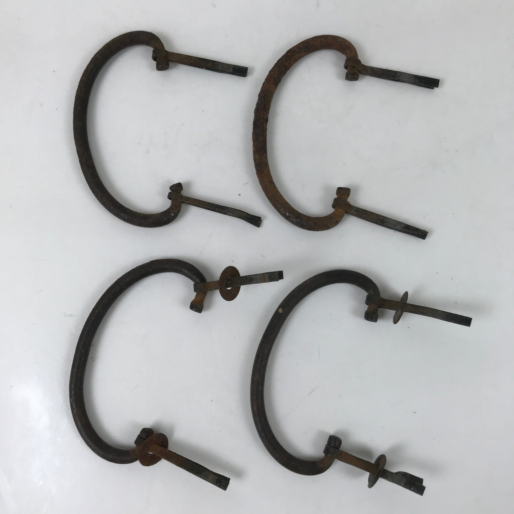 Antique Japanese Iron Tansu Chest Handle Drawer Furniture Hardware 4pc JK827
