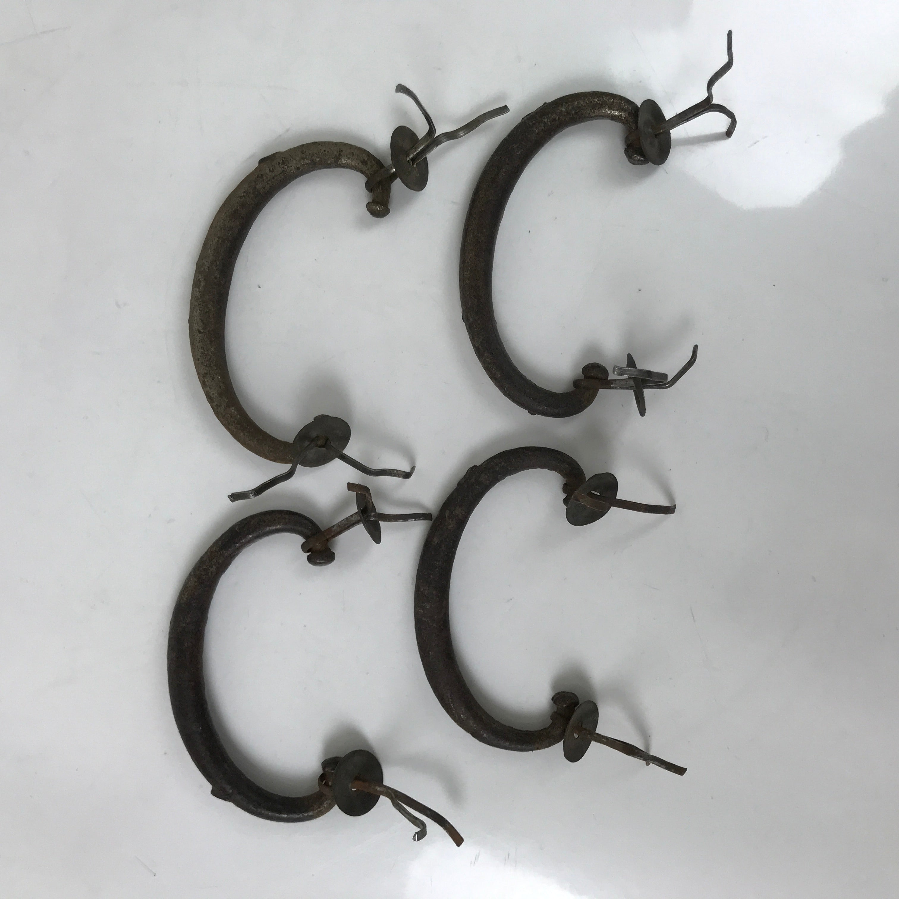 Antique Japanese Iron Tansu Chest Handle Drawer Furniture Hardware 4pc JK829
