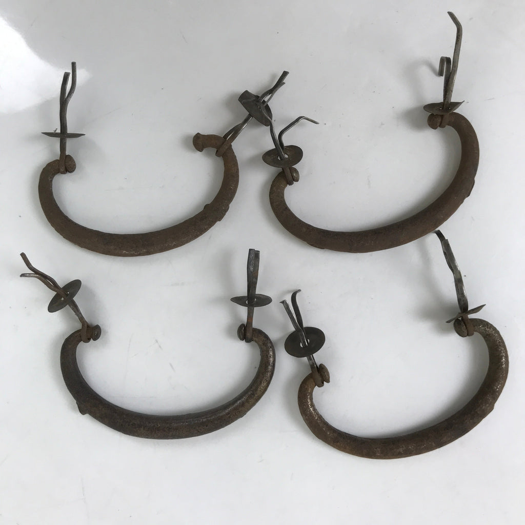 Antique Japanese Iron Tansu Chest Handle Drawer Furniture Hardware 4pc JK830