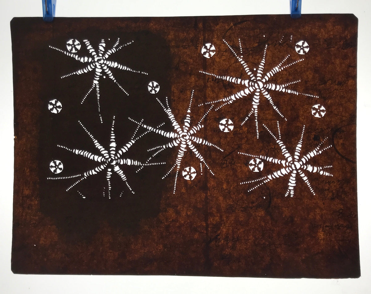 Antique Japanese Ise Katagami Paper Kimono Stencil Abstract Floral Design A745