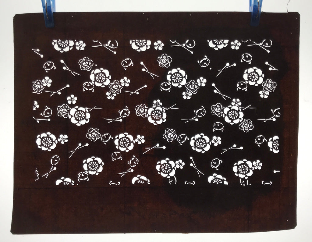 Antique Japanese Ise Katagami Paper Kimono Stencil Camellia Tsubaki Design A738