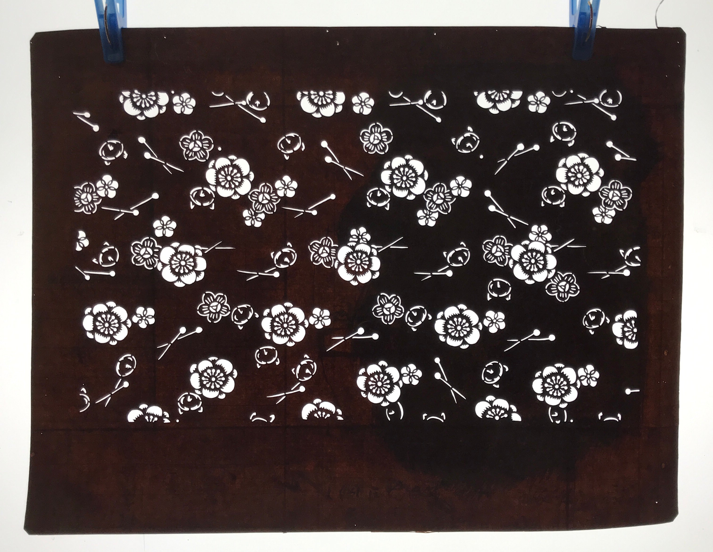 Antique Japanese Ise Katagami Paper Kimono Stencil Camellia Tsubaki Design A738