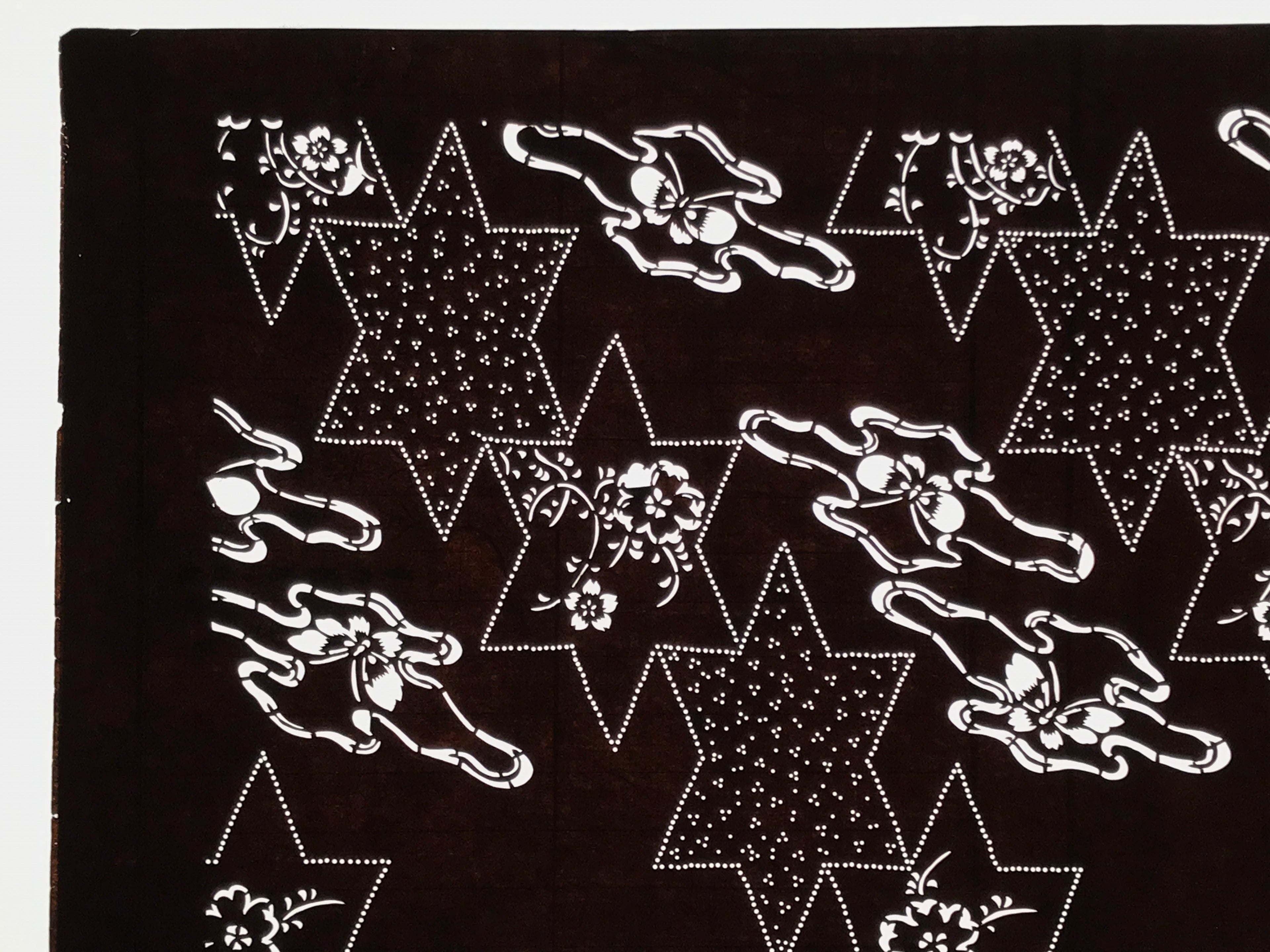 Antique Japanese Ise Katagami Paper Kimono Stencil Cherry Blossom Butterfly A847