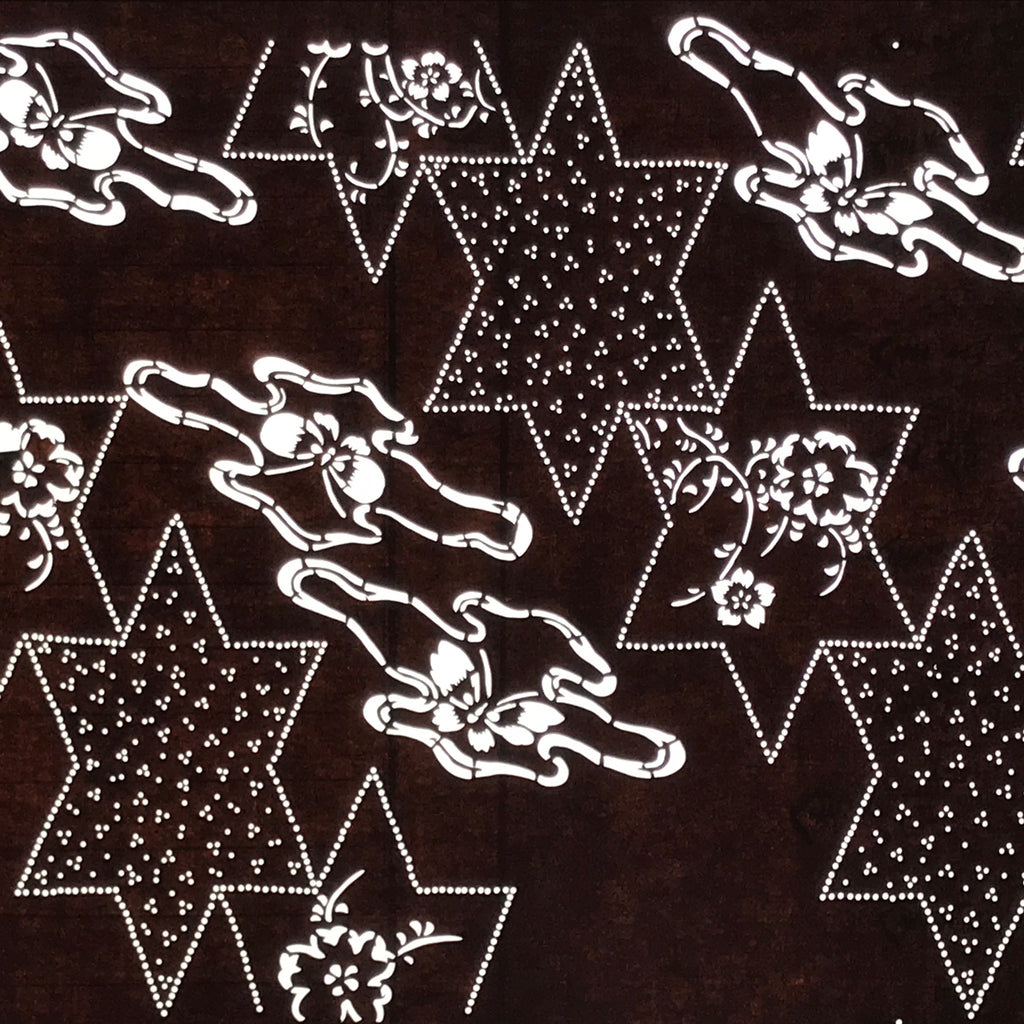 Antique Japanese Ise Katagami Paper Kimono Stencil Cherry Blossom Butterfly A847