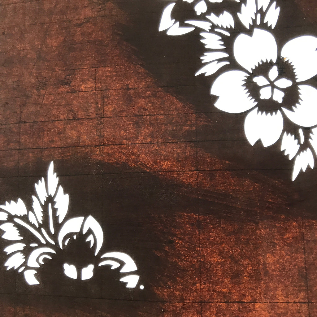 Antique Japanese Ise Katagami Paper Kimono Stencil Cherry Blossom Flowers A724