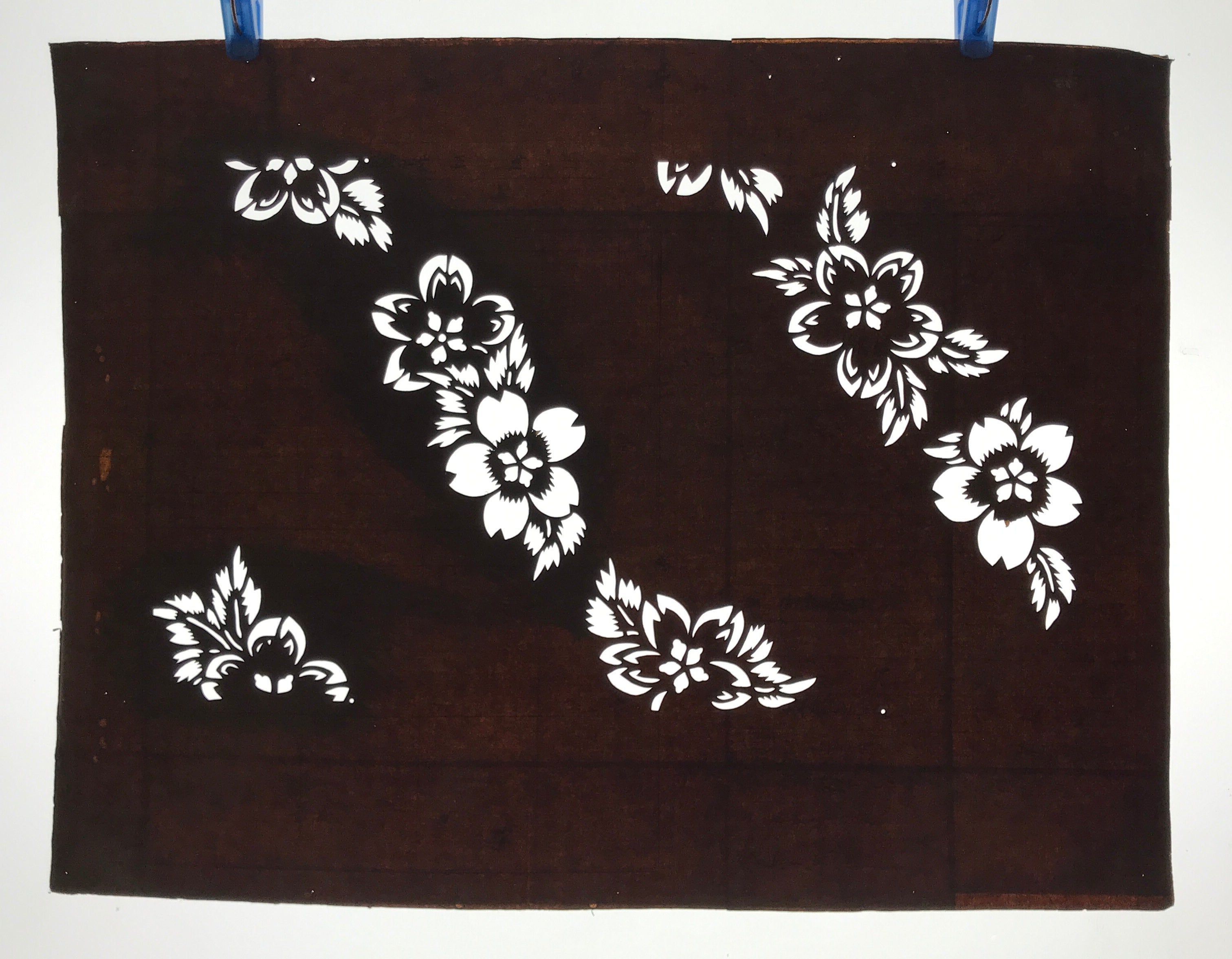 Antique Japanese Ise Katagami Paper Kimono Stencil Cherry Blossom Flowers A724