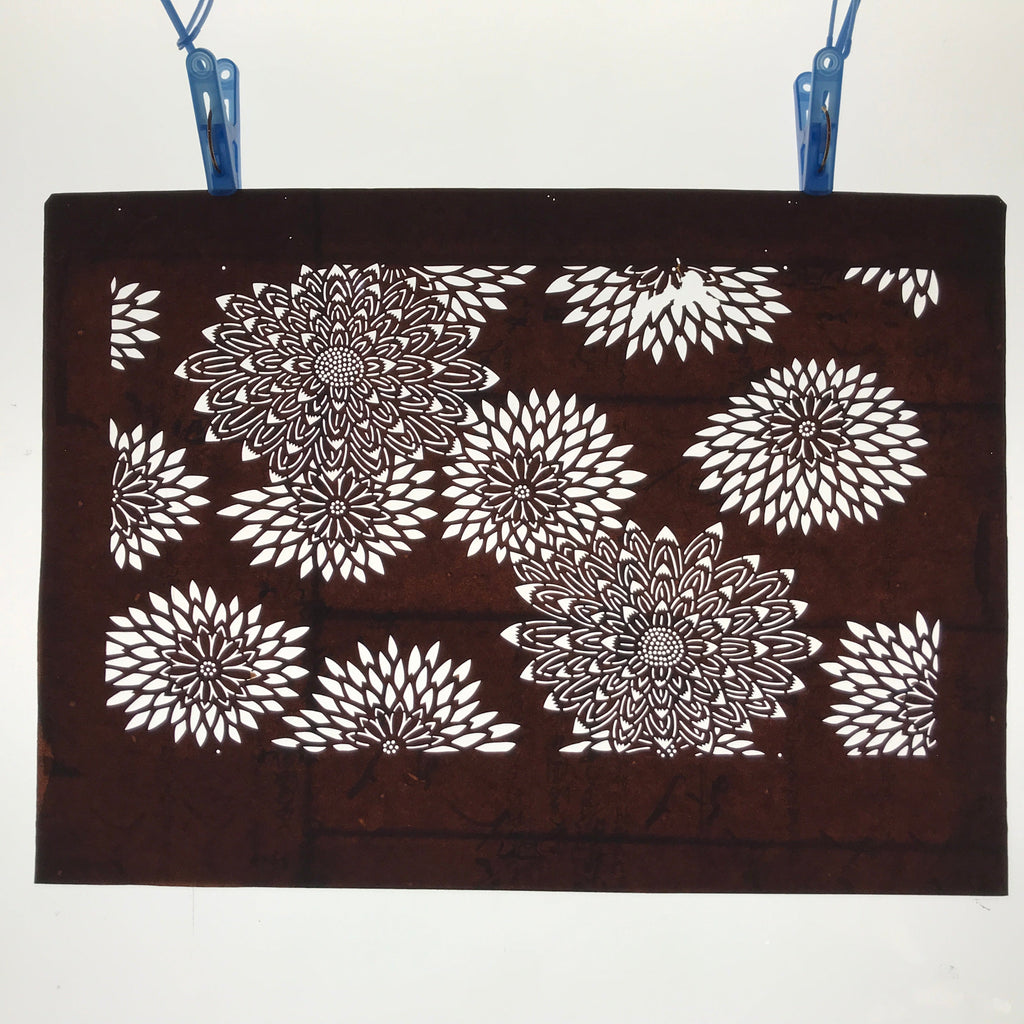 Antique Japanese Ise Katagami Paper Kimono Stencil Chrysanthemum Design A699