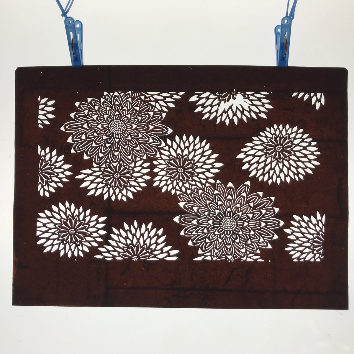 Antique Japanese Ise Katagami Paper Kimono Stencil Chrysanthemum Design A699