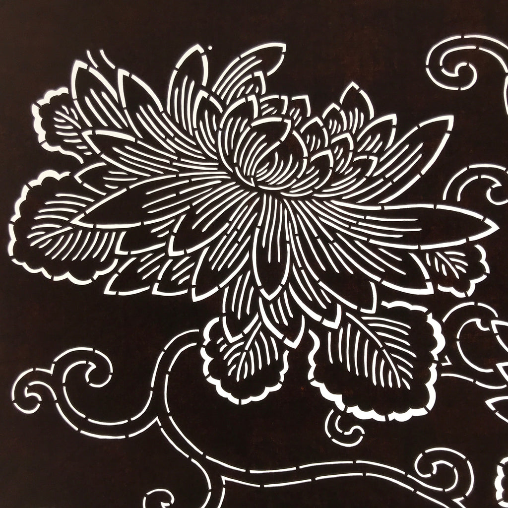 Antique Japanese Ise Katagami Paper Kimono Stencil Chrysanthemum Kiku A728