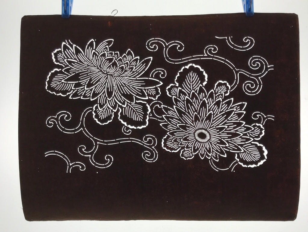 Antique Japanese Ise Katagami Paper Kimono Stencil Chrysanthemum Kiku A728