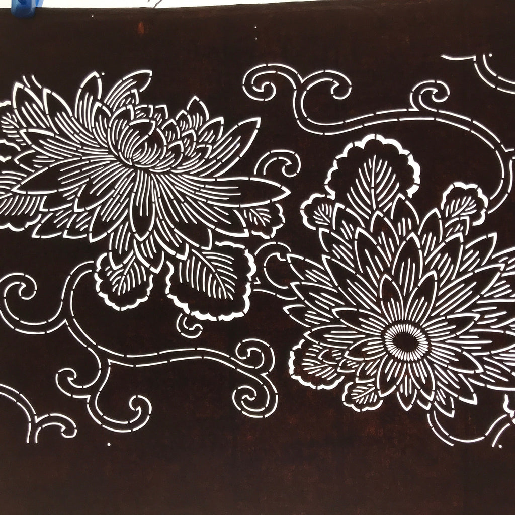 Antique Japanese Ise Katagami Paper Kimono Stencil Chrysanthemum Kiku A728