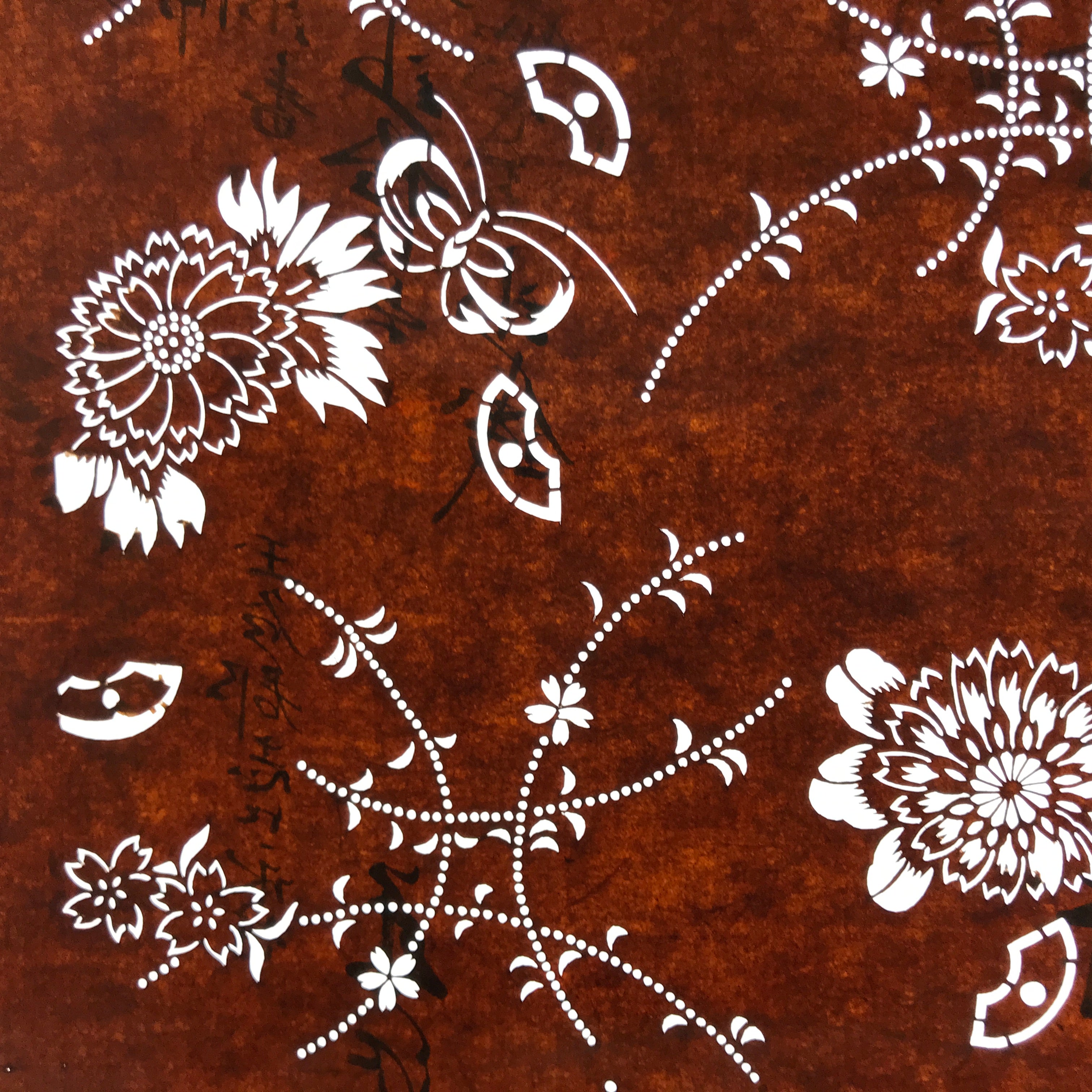 Antique Japanese Ise Katagami Paper Kimono Stencil Chrysanthemum Kiku A741