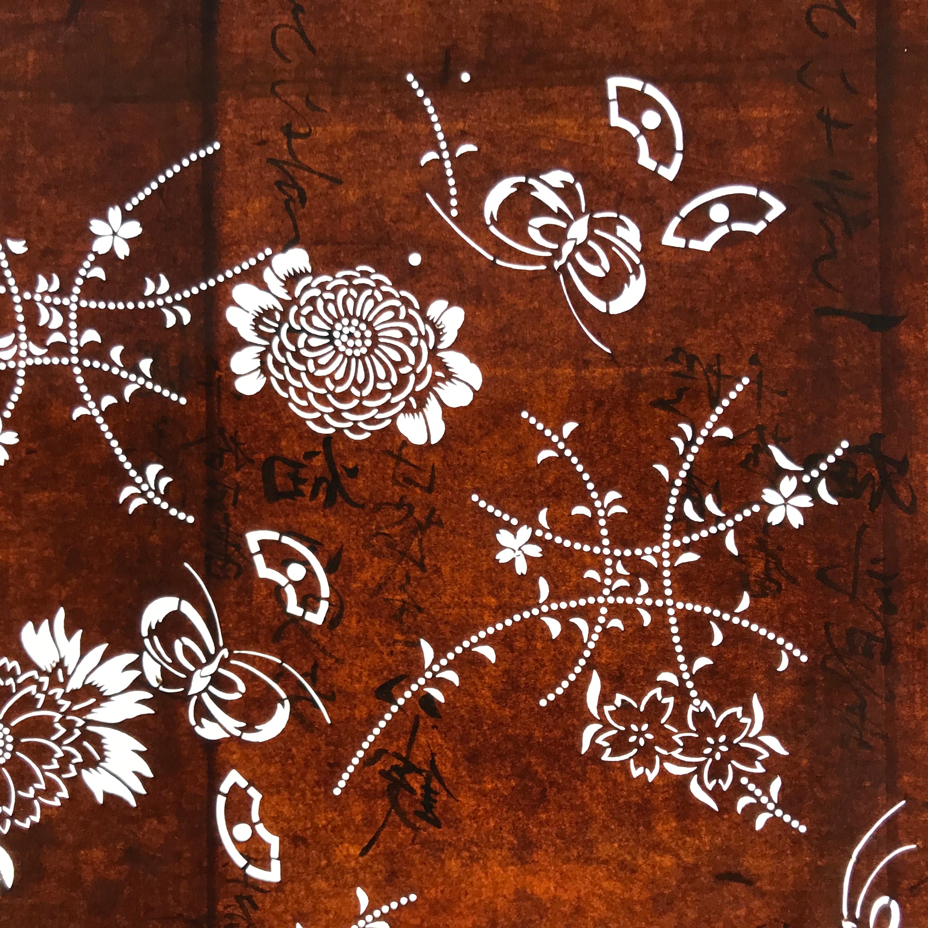 Antique Japanese Ise Katagami Paper Kimono Stencil Chrysanthemum Kiku A741