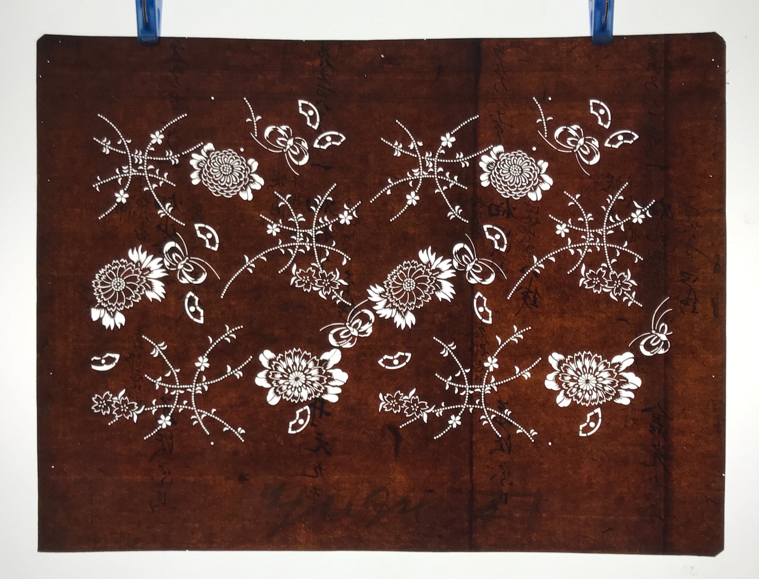 Antique Japanese Ise Katagami Paper Kimono Stencil Chrysanthemum Kiku A741