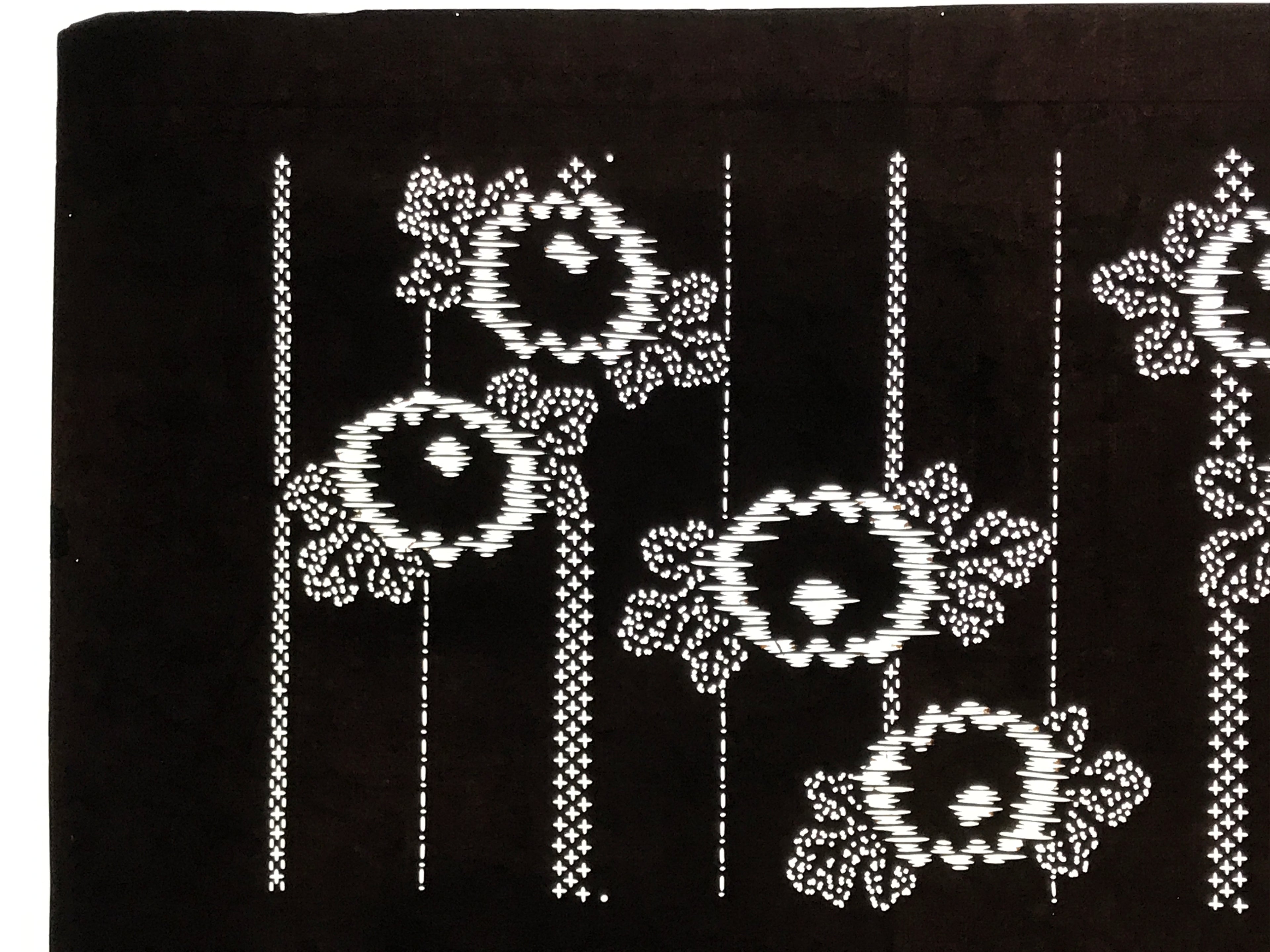 Antique Japanese Ise Katagami Paper Kimono Stencil Chrysanthemum Kiku Leaf A864