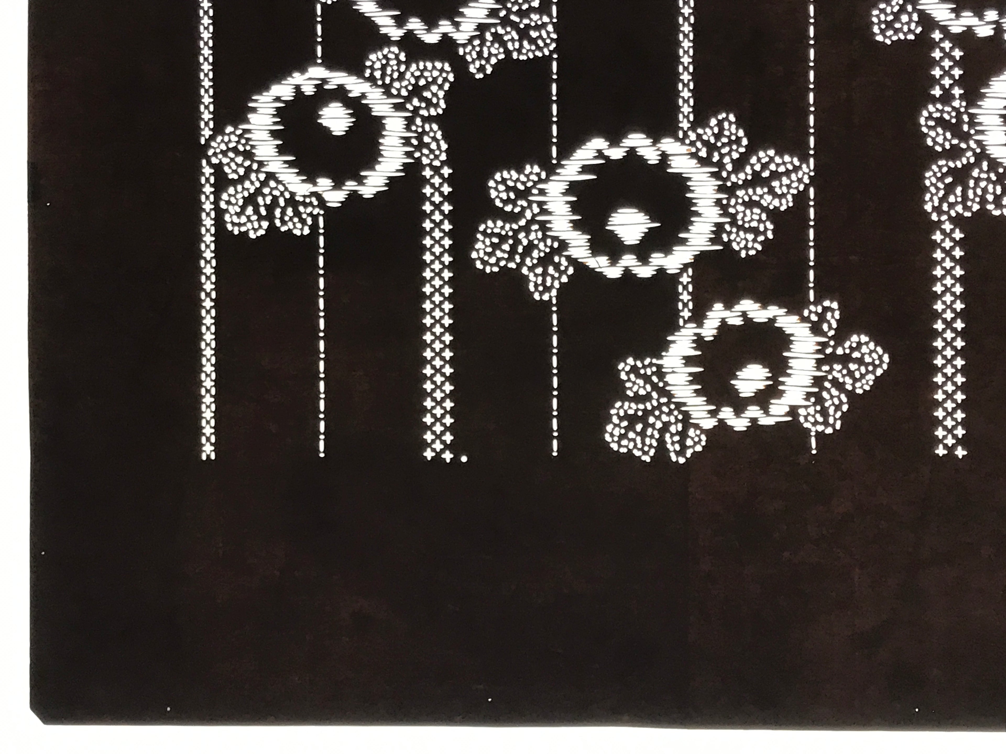 Antique Japanese Ise Katagami Paper Kimono Stencil Chrysanthemum Kiku Leaf A864